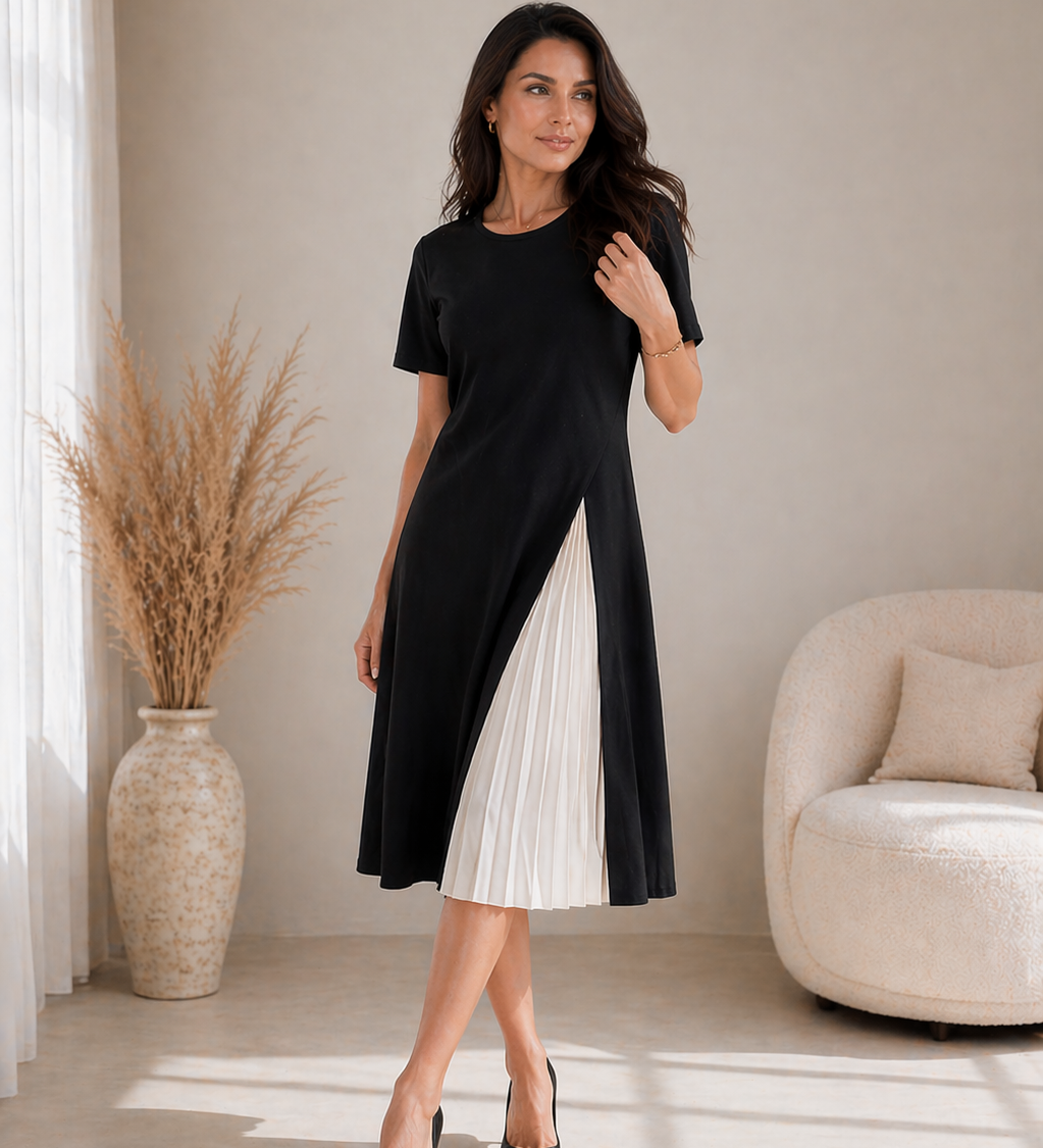 NOELLE | Pleated Panel Midi Dress