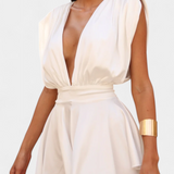 Rosalba Short Jumpsuit with Deep Neckline and Defined Waist