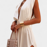 Rosalba Short Jumpsuit with Deep Neckline and Defined Waist