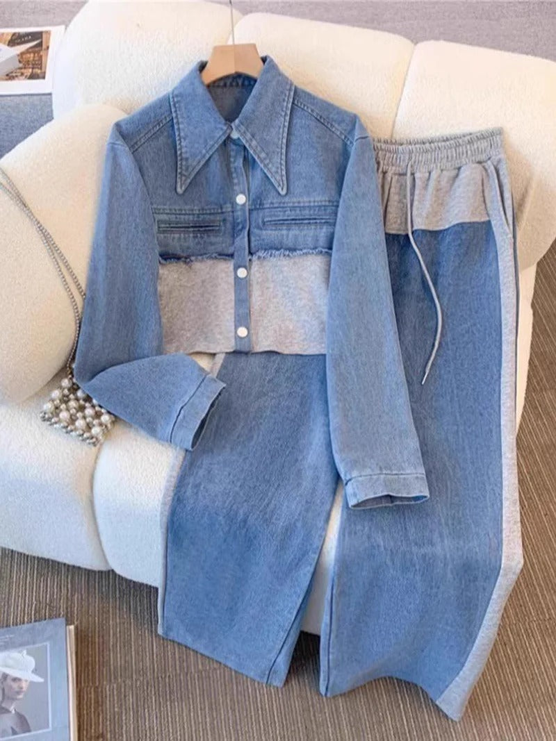 Ruth | Colourblock Short Jacket and Wide-Leg Trouser Set