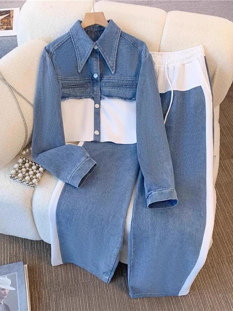 Ruth | Colourblock Short Jacket and Wide-Leg Trouser Set