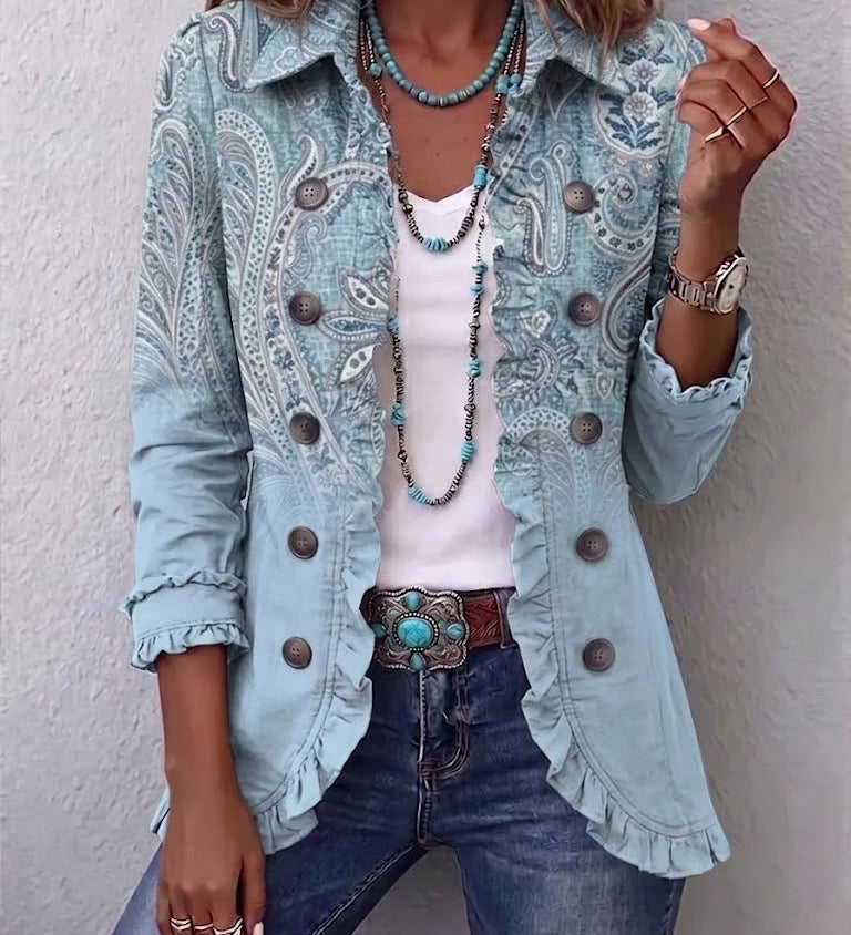 Estrella | Ruffled Jacket with Vintage Paisley Print