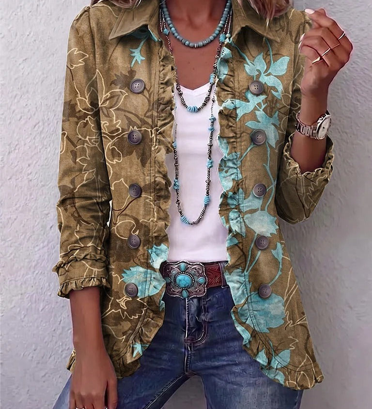 Sandra | Vintage Boho Ruffle Jacket with Ombré Floral Print