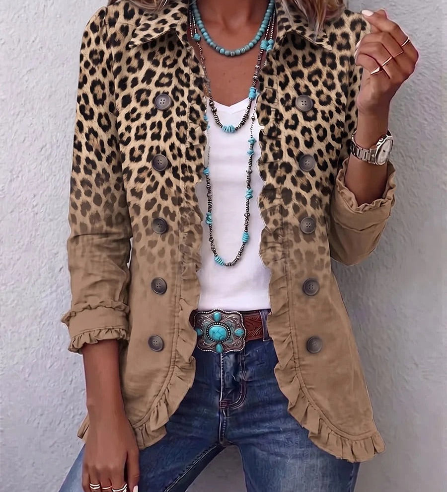 Tania | Vintage Jacket with Ruffles and Leopard Ombré