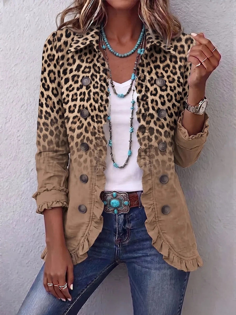 Tania | Vintage Jacket with Ruffles and Leopard Ombré