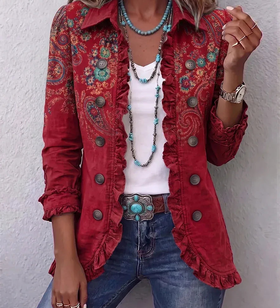 Maria | Bohemian Jacket with Ruffles and Paisley Print