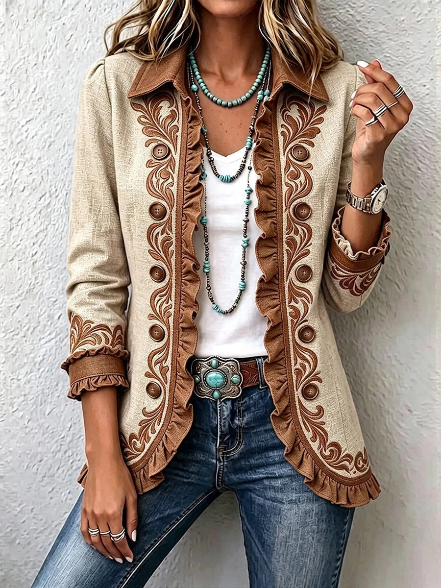 Daniela | Vintage Boho Ruffle Jacket with Floral Print