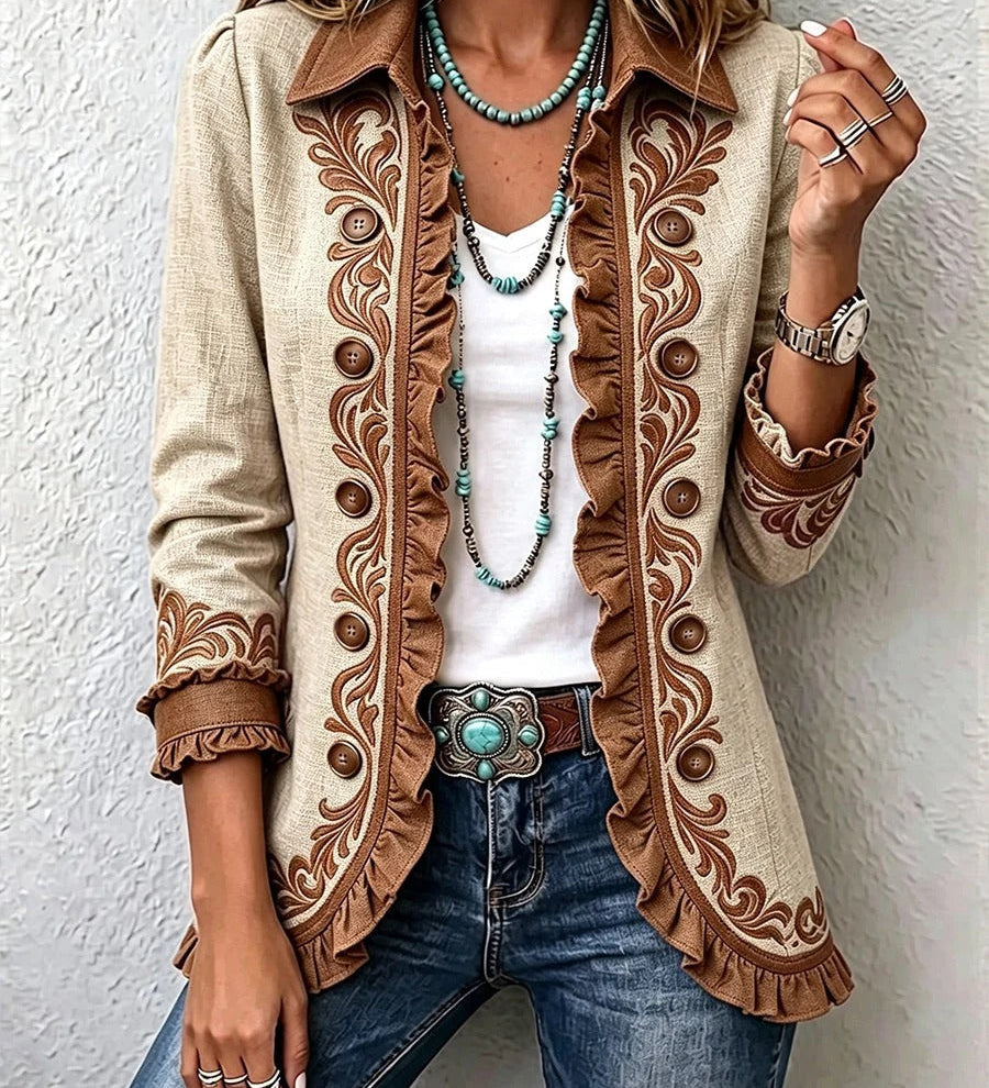 Daniela | Vintage Boho Ruffle Jacket with Floral Print