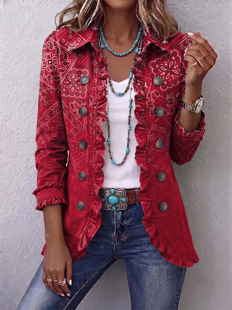 Gisela | Boho Ombré Paisley Print Jacket with Ruffles