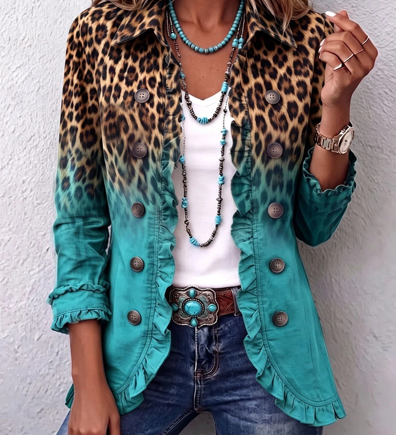 Elizabeth | Ruffled Blazer with Leopard Ombré Effect
