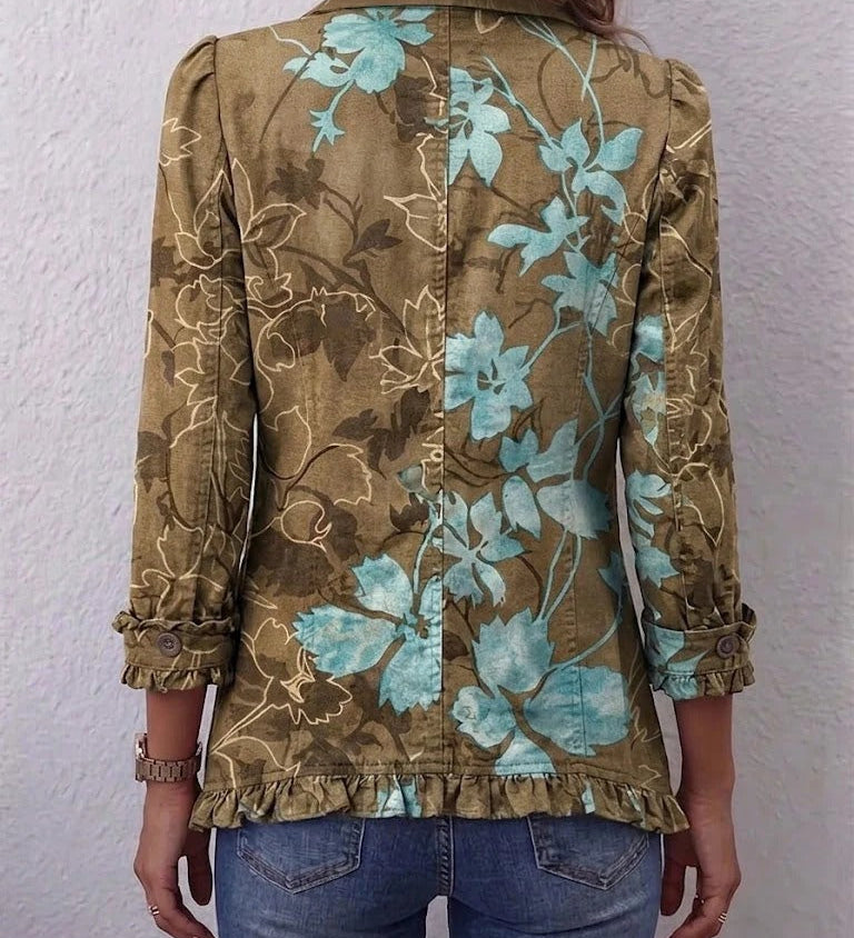 Sandra | Vintage Boho Ruffle Jacket with Ombré Floral Print