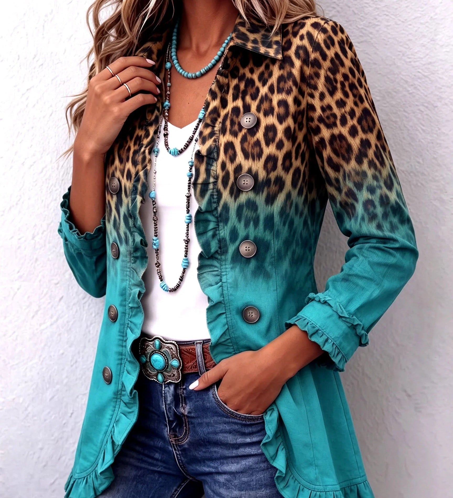 Elizabeth | Ruffled Blazer with Leopard Ombré Effect
