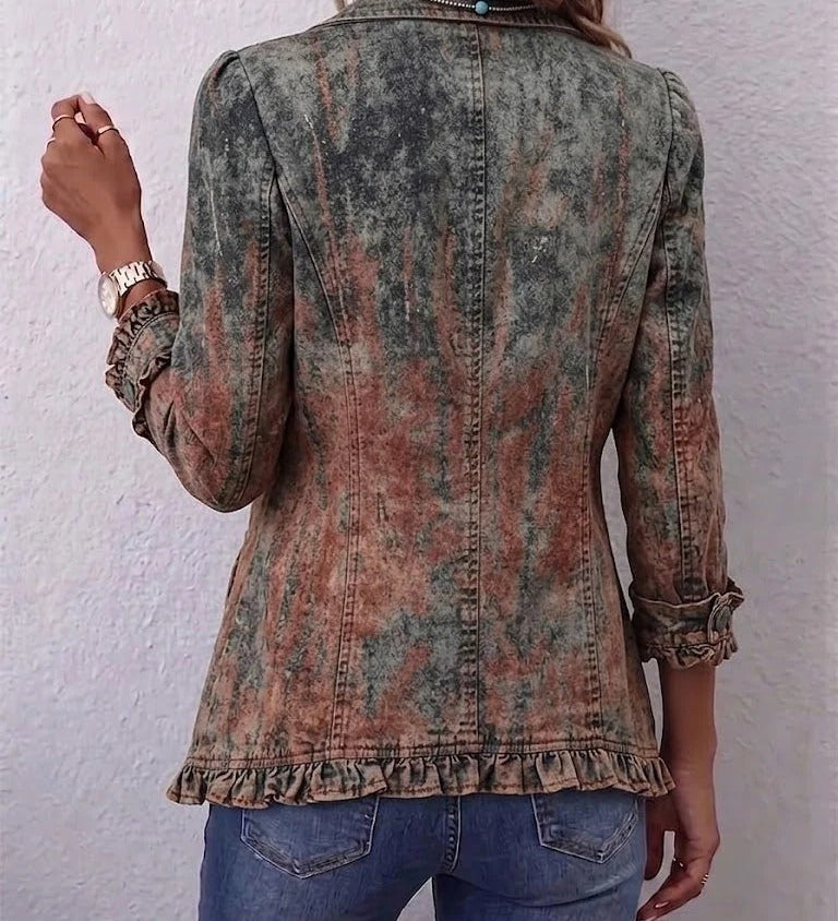 Berta | Vintage Textured Ombré Print Jacket with Ruffles