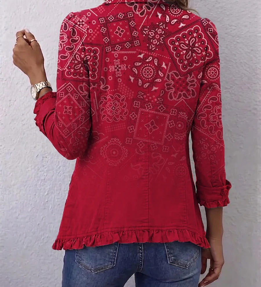 Gisela | Boho Ombré Paisley Print Jacket with Ruffles