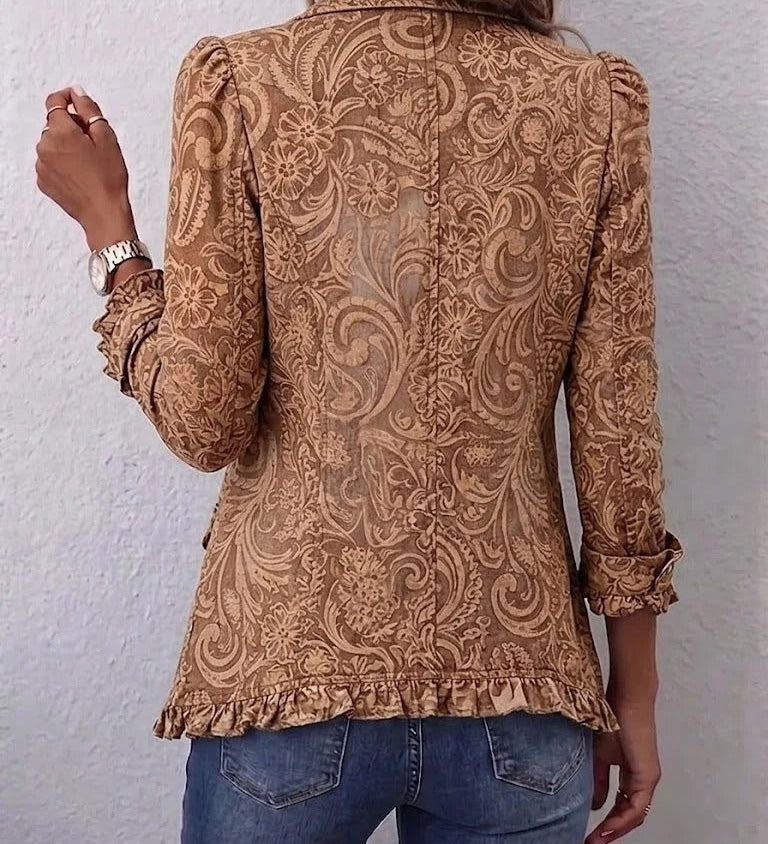 Victoria | Vintage Boho Floral Print Jacket with Ruffles