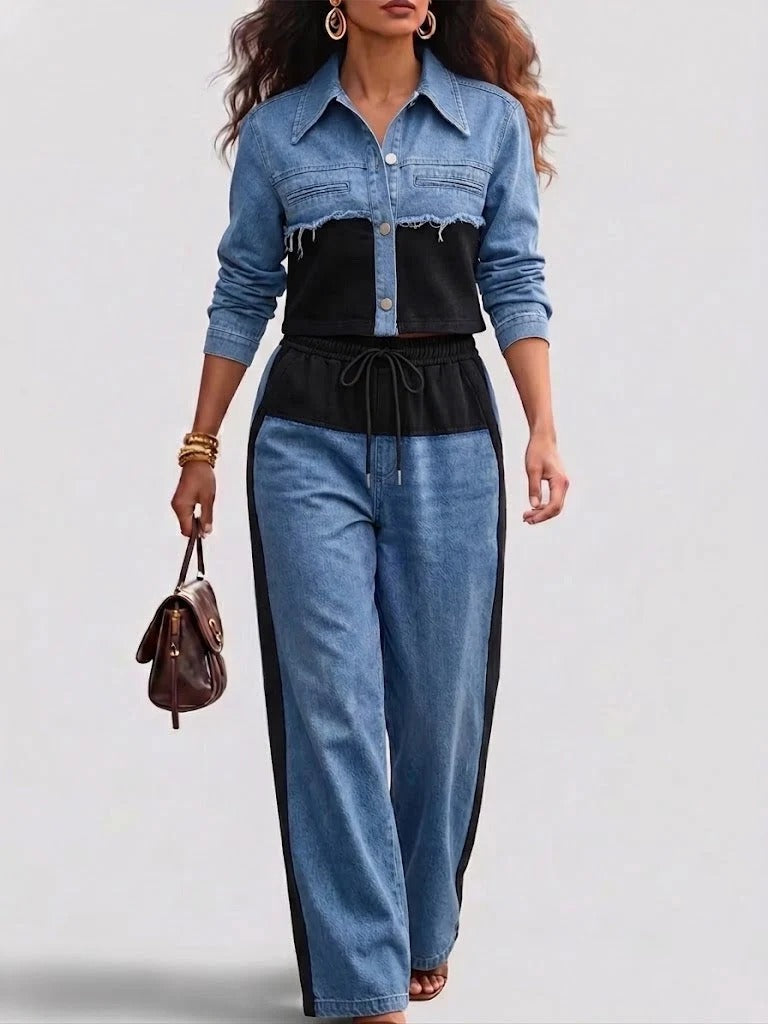 Ruth | Colourblock Short Jacket and Wide-Leg Trouser Set