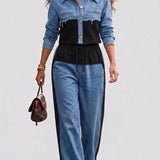 Ruth | Colourblock Short Jacket and Wide-Leg Trouser Set