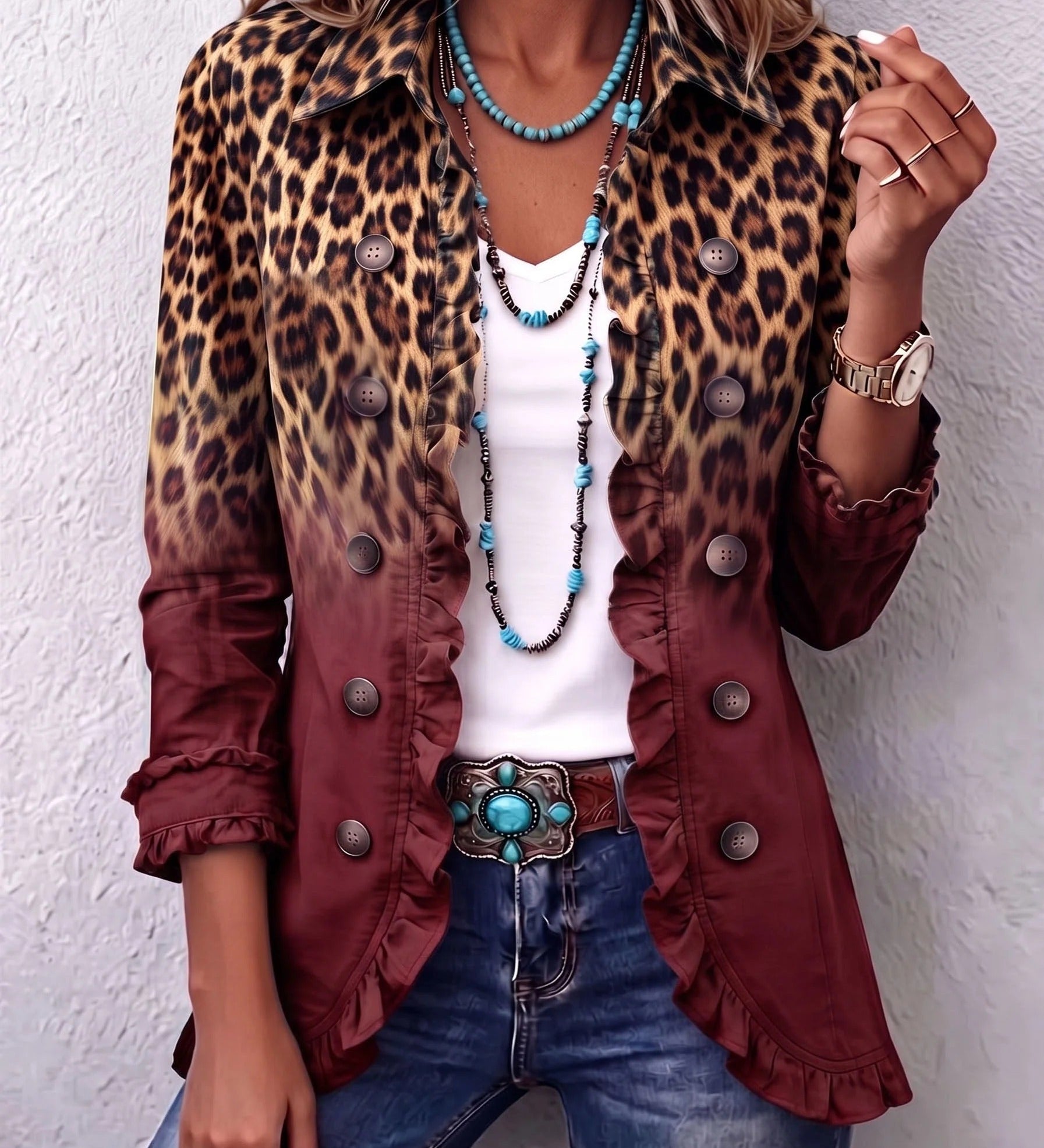 Elizabeth | Ruffled Blazer with Leopard Ombré Effect
