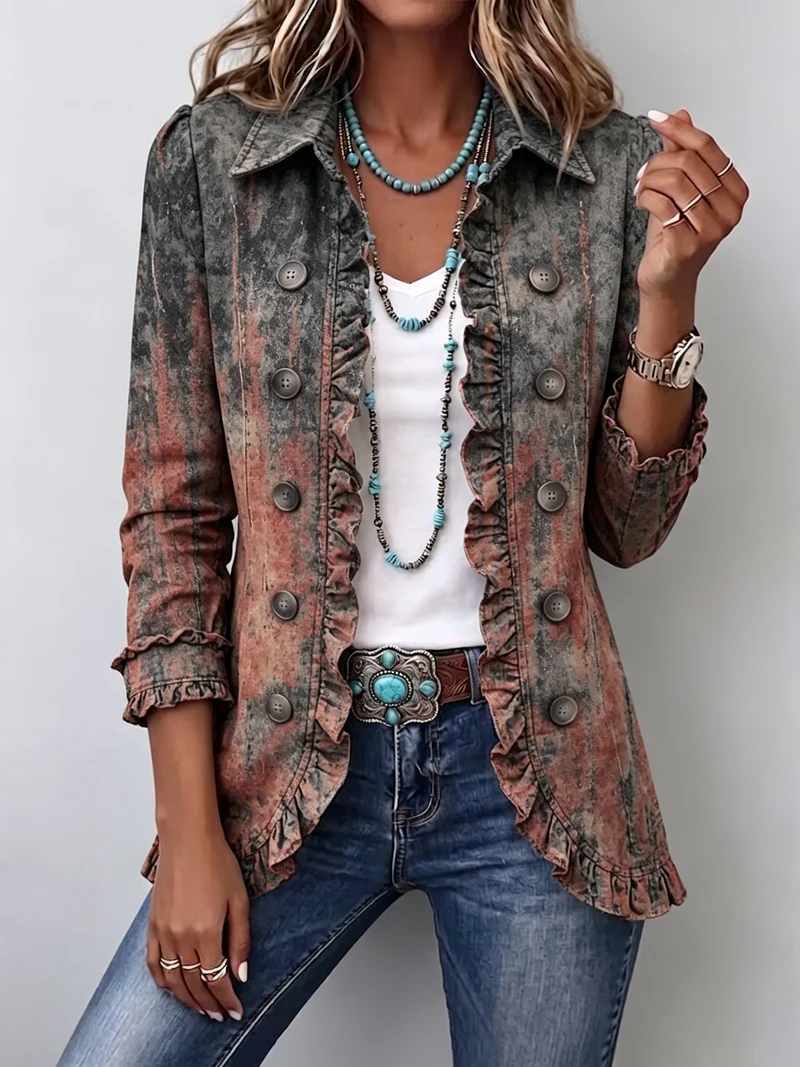 Berta | Vintage Textured Ombré Print Jacket with Ruffles