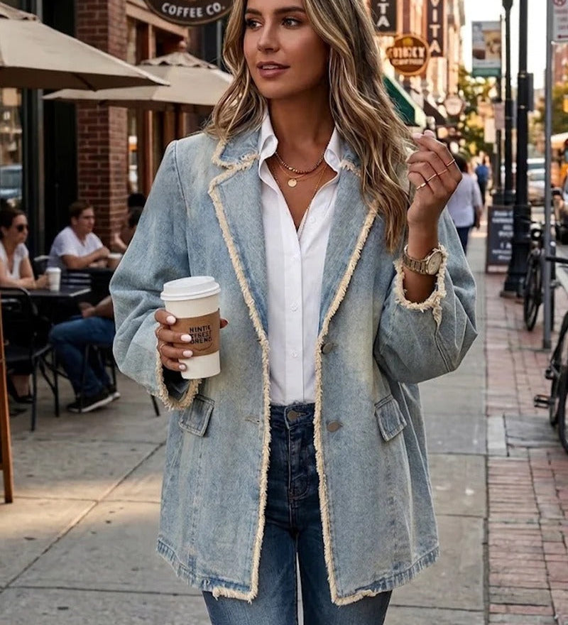 Diana | Vintage-Style Oversized Blazer with Raw Edges