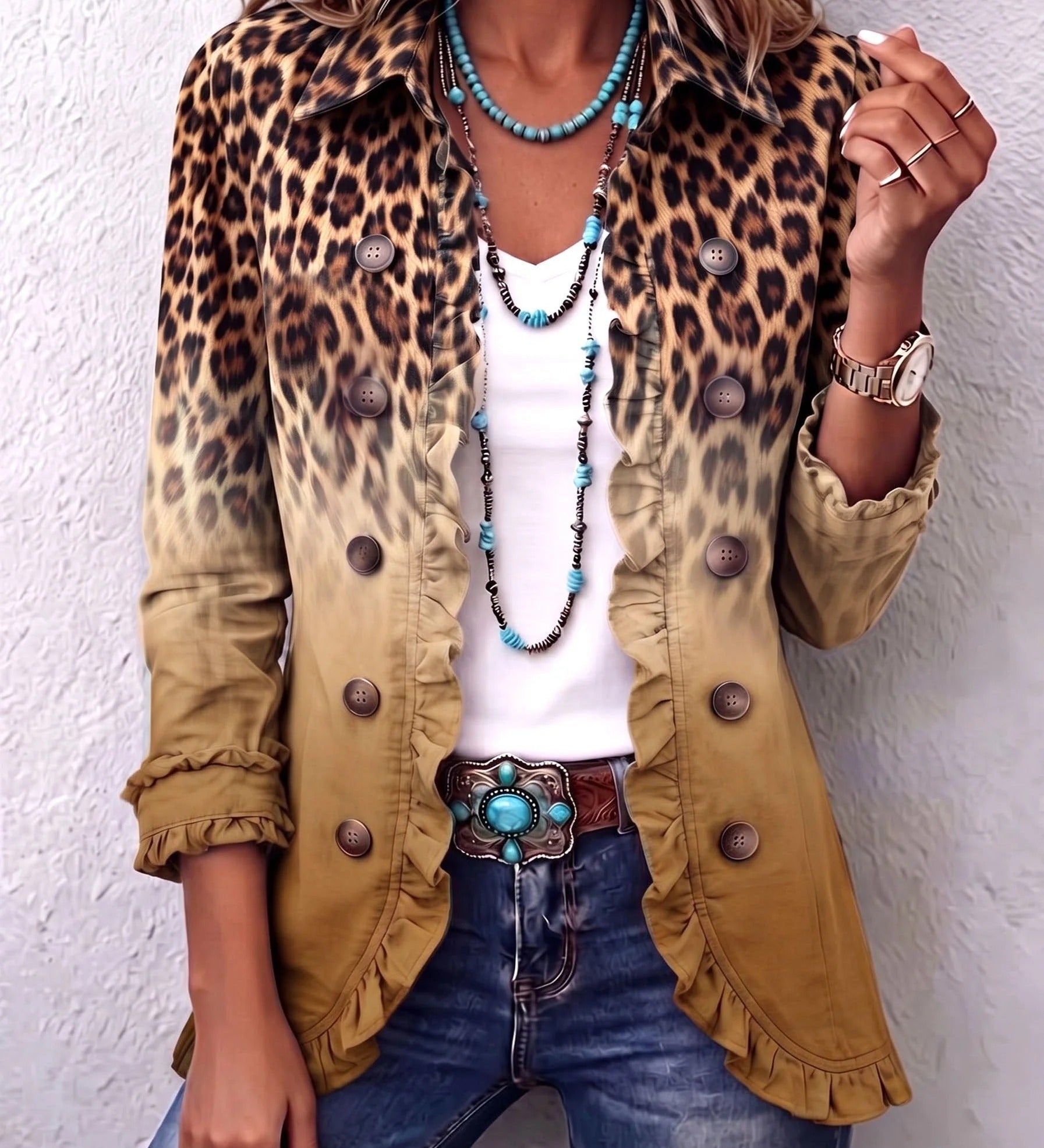 Elizabeth | Ruffled Blazer with Leopard Ombré Effect