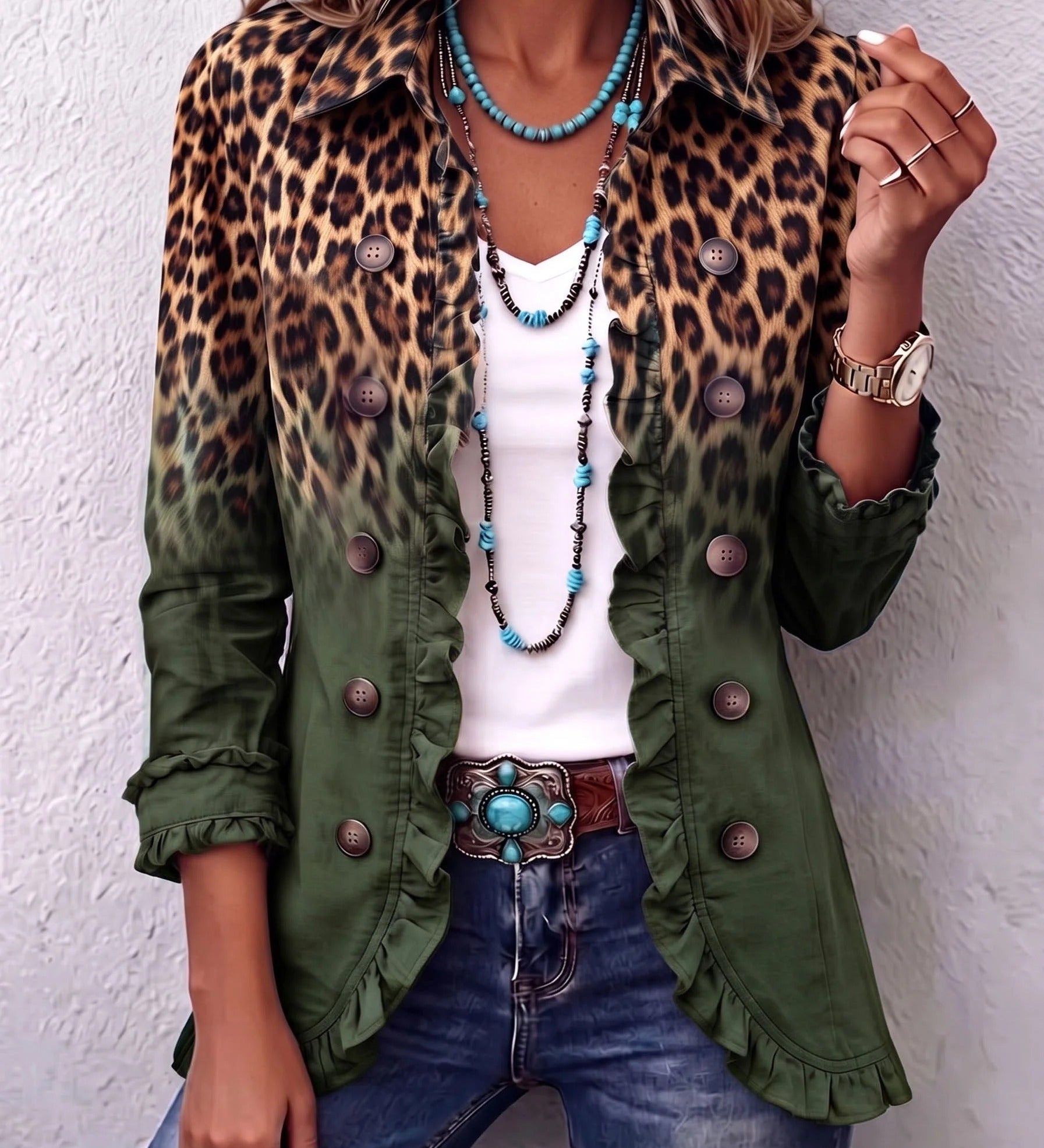 Elizabeth | Ruffled Blazer with Leopard Ombré Effect