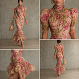 JUNE | Puff Sleeve Vintage Rose Print Maxi Dress