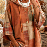 Women's Autumn-Tone Artistic Patchwork Hoodie
