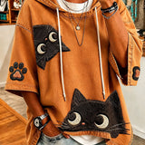 Women's Autumn Cat Print Hoodie