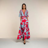 Marina - Long Dress with Elegant V Neck Print